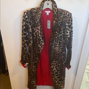 Cache Leopard Print Trench Coat with Red Lining